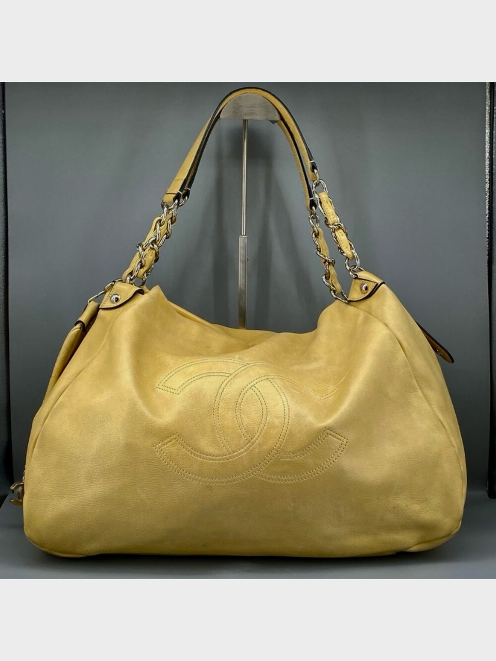 Authentic CHANEL Leather Shoulder Hobo with Interlocking CC